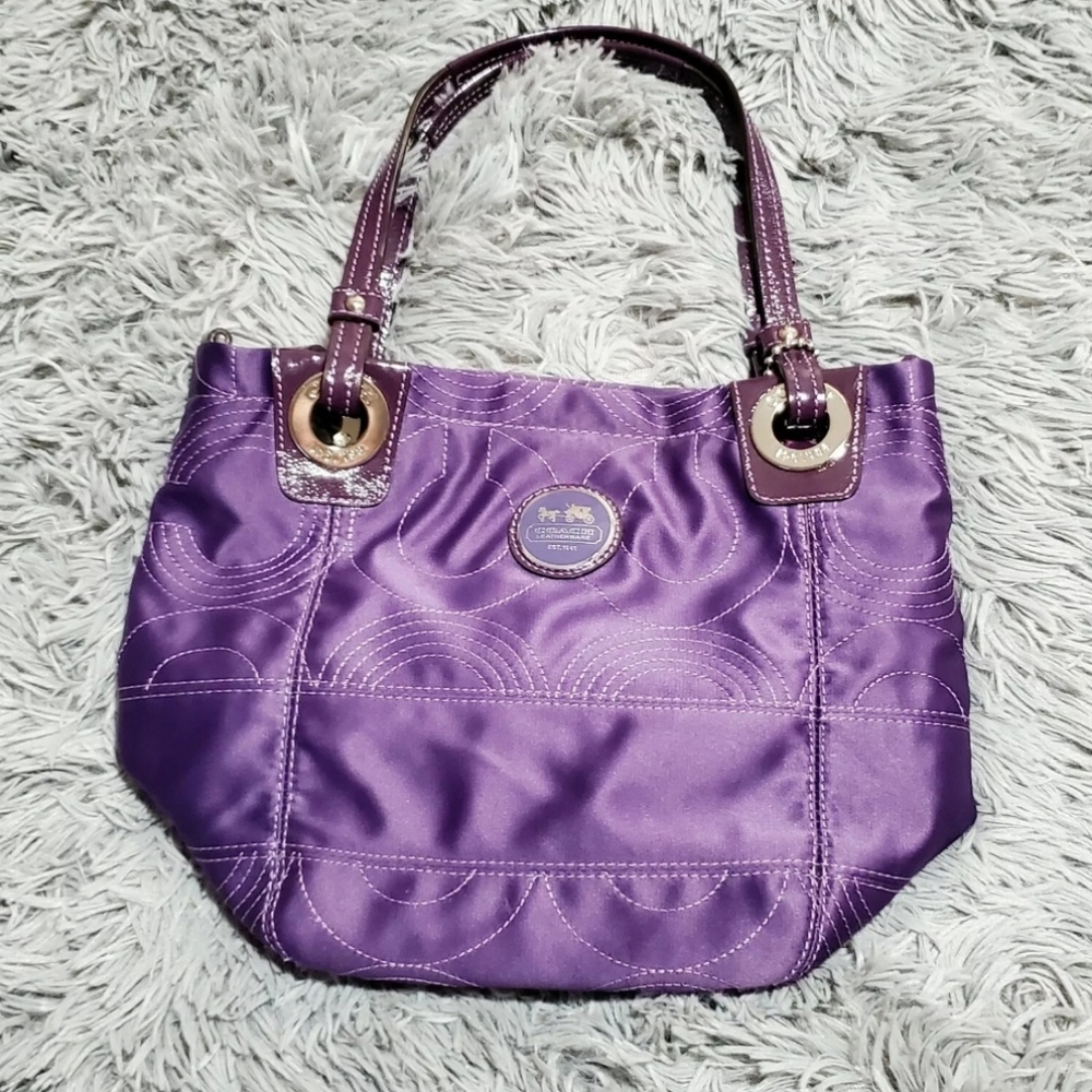 Coach Tote Bag Op Art Alex Purple Sateen Patent Leather #H0973-14417